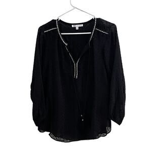 DR2 Daniel Rainn Black Peasant Blouse 3/4 Sleeves Size Medium